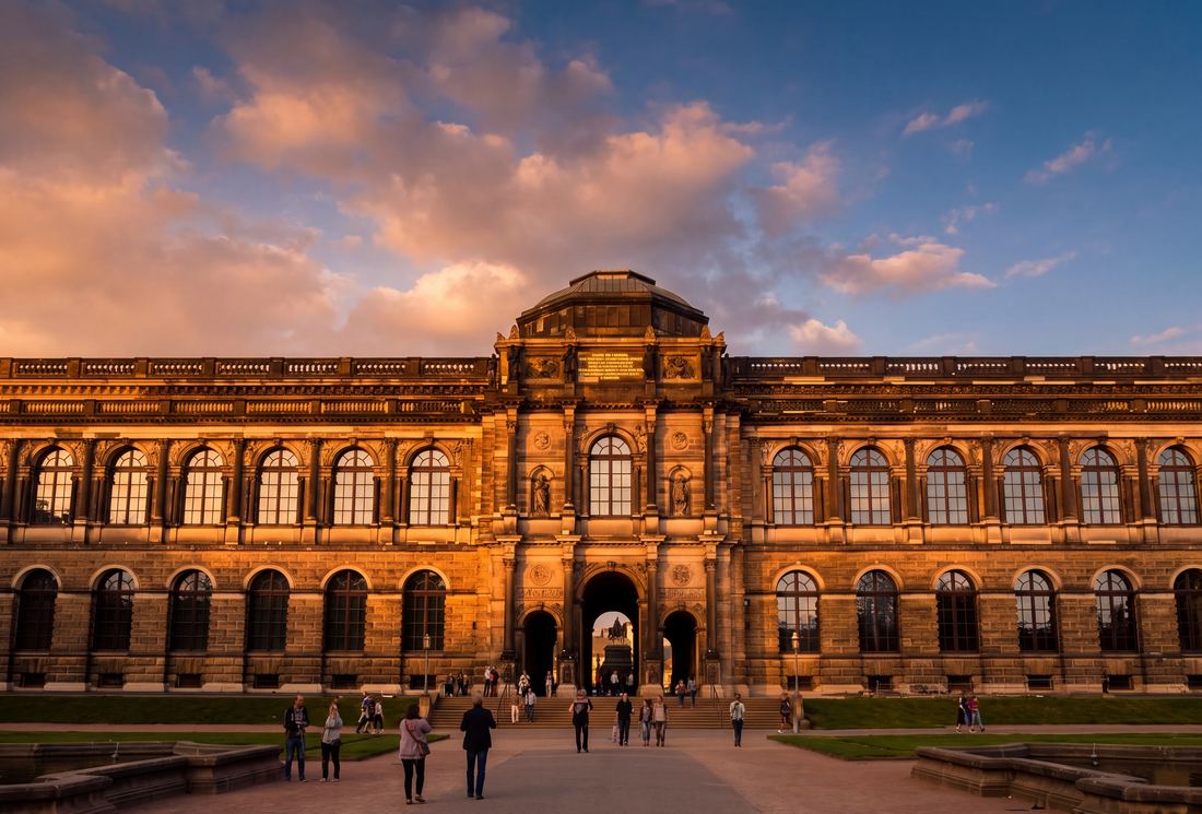 Die Gemäldegalerie Alte Meister im Dresdner Zwinger im Abendlicht